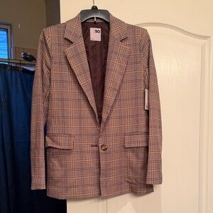 SO Women’s Checkered Blazer - Brown and Red